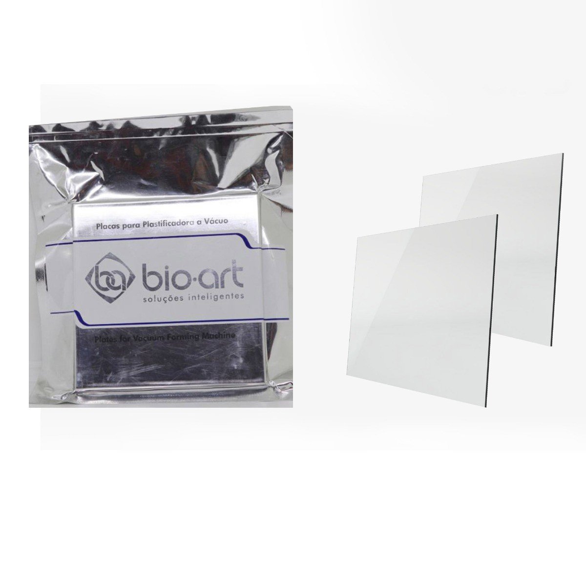 Bio-Art BioAlign Sheets 0.75 square, flexible dental aligner sheets for orthodontic use, shown in a neat, stacked arrangement.