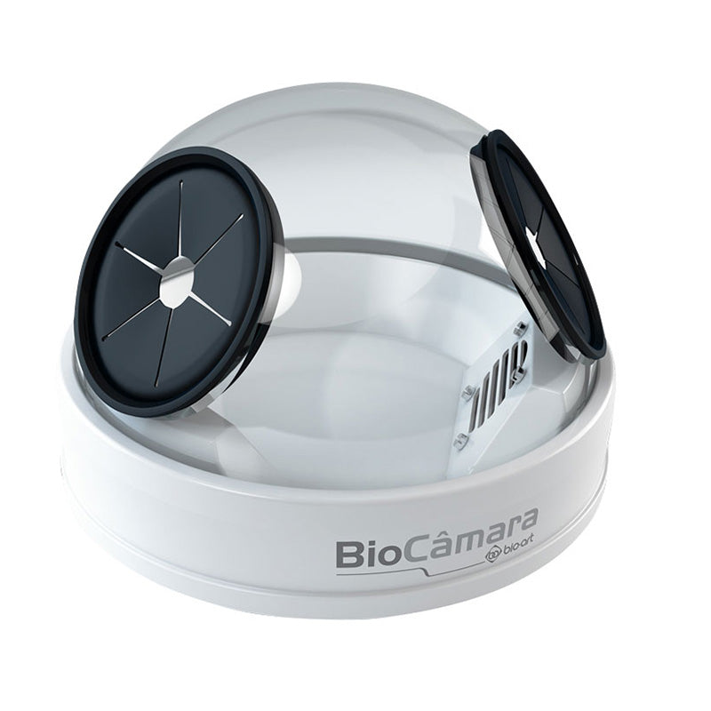 Bio-Art Bio-Chamber for Microblaster sand blaster, shown in use with a clear view of the chamber and nozzle for precise microblasting.