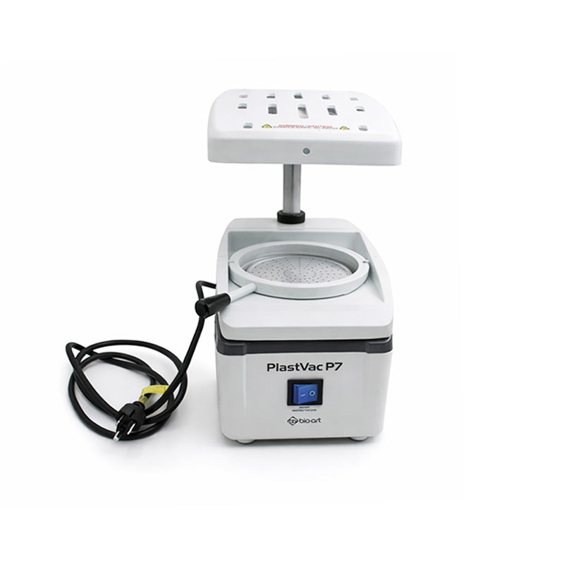Bio-Art Plast Vac P7 vacuum forming machine with control panel and heating elements for plastic molding applications.