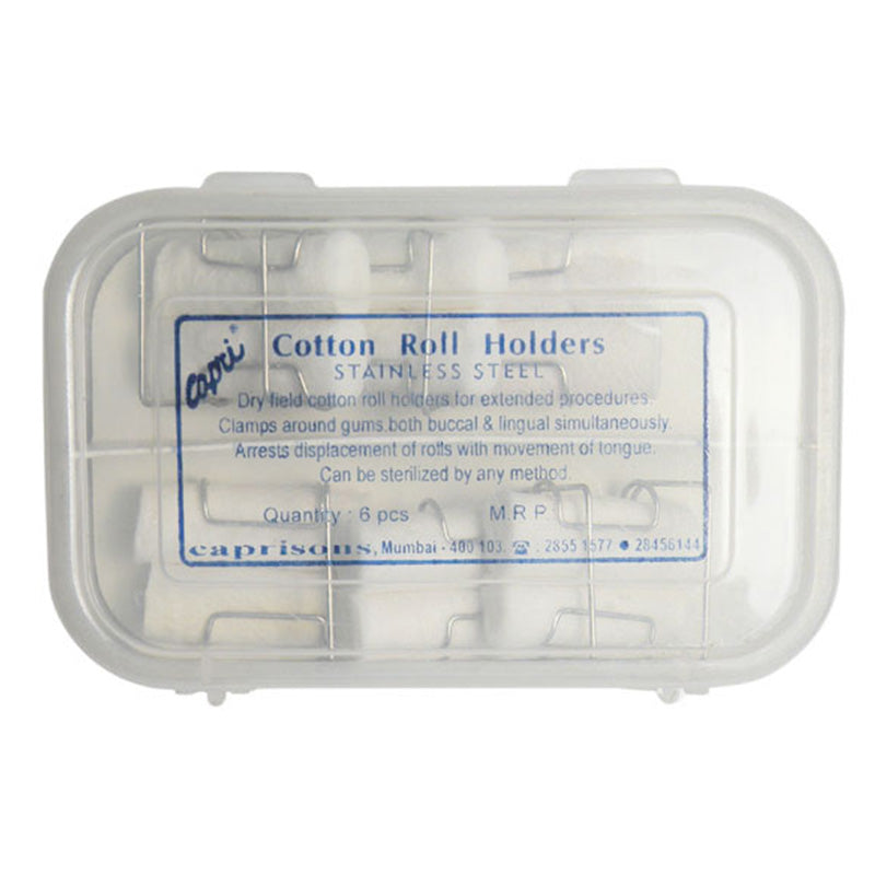 Capri cotton roll holder and dispenser with a sleek design for easy access to cotton rolls.