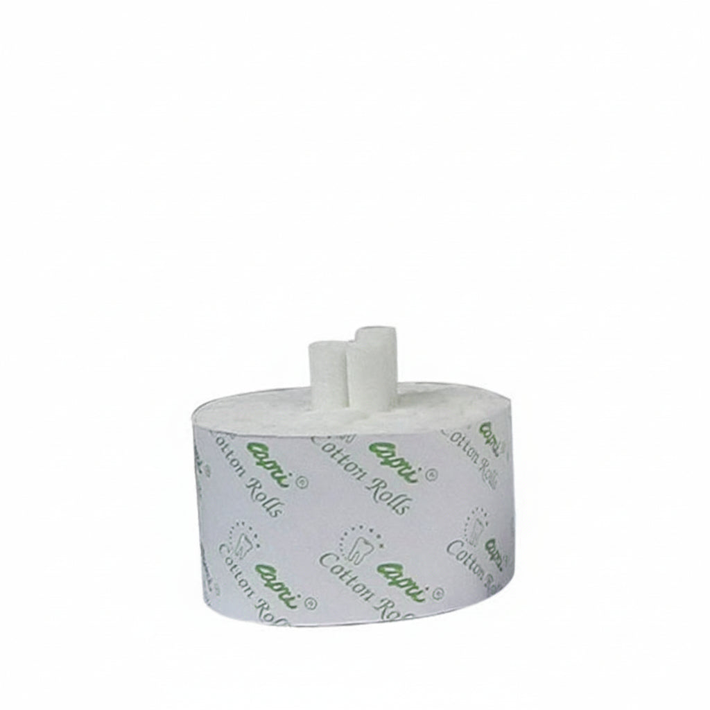 Capri cotton rolls in a cotton dispenser, medium diameter, showing soft white cotton rolls for medical or cosmetic use.