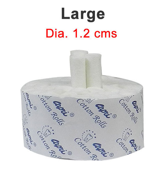 Capri cotton rolls in a cotton dispenser, medium diameter, showing soft, clean cotton rolls for medical or personal use.