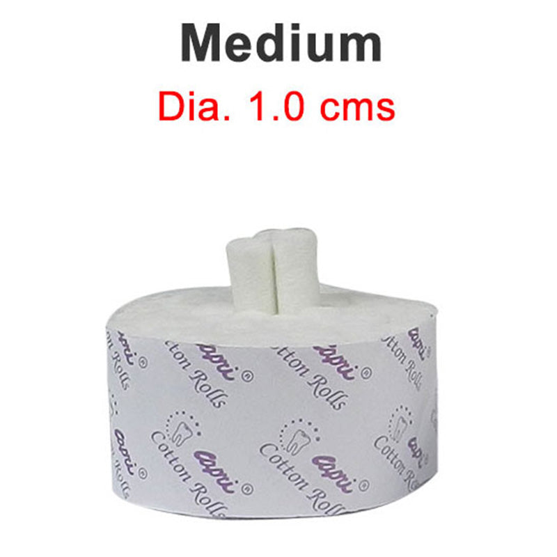 Medium diameter Capri cotton roll in a cotton dispenser, ideal for medical or cosmetic use, with soft, absorbent cotton.