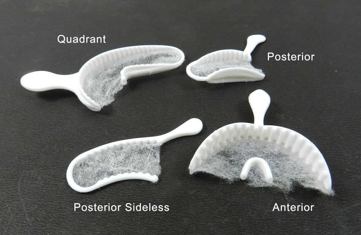 Capri Bite Registration and Impression Trays in a 25-pack, quadrant size, used for dental impressions and bite registration.