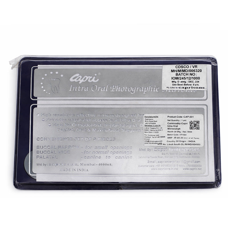 Capri photographic single-sided plastic intra-oral mirrors set showing dental mirror surfaces and handles for intraoral examination.