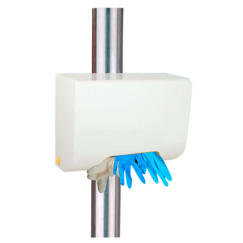Capri glove dispenser for protection, mounted on wall with clear cover for easy access and hygiene.