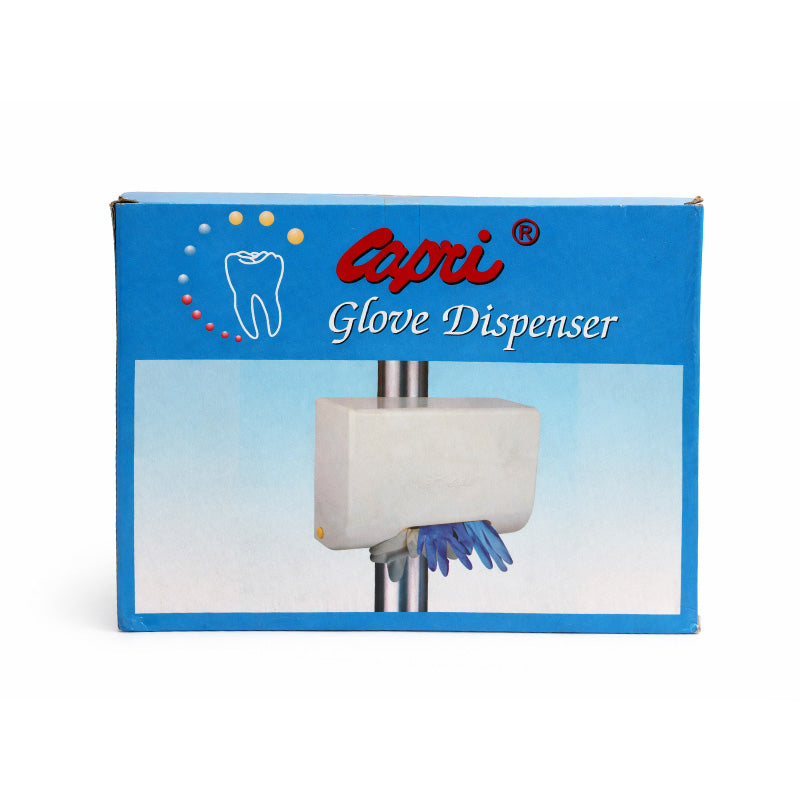 Capri glove dispenser for protection, mounted on wall, holding disposable gloves for easy access.