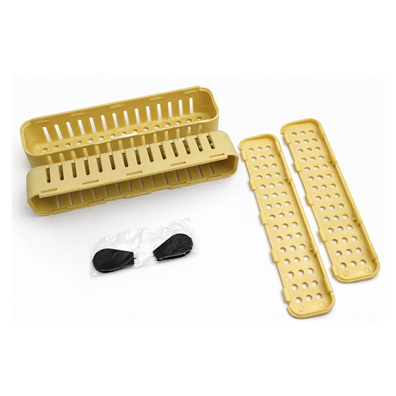 Capri sterilization cassettes for medical tools, made of durable material, with secure locking mechanism and clear labeling.