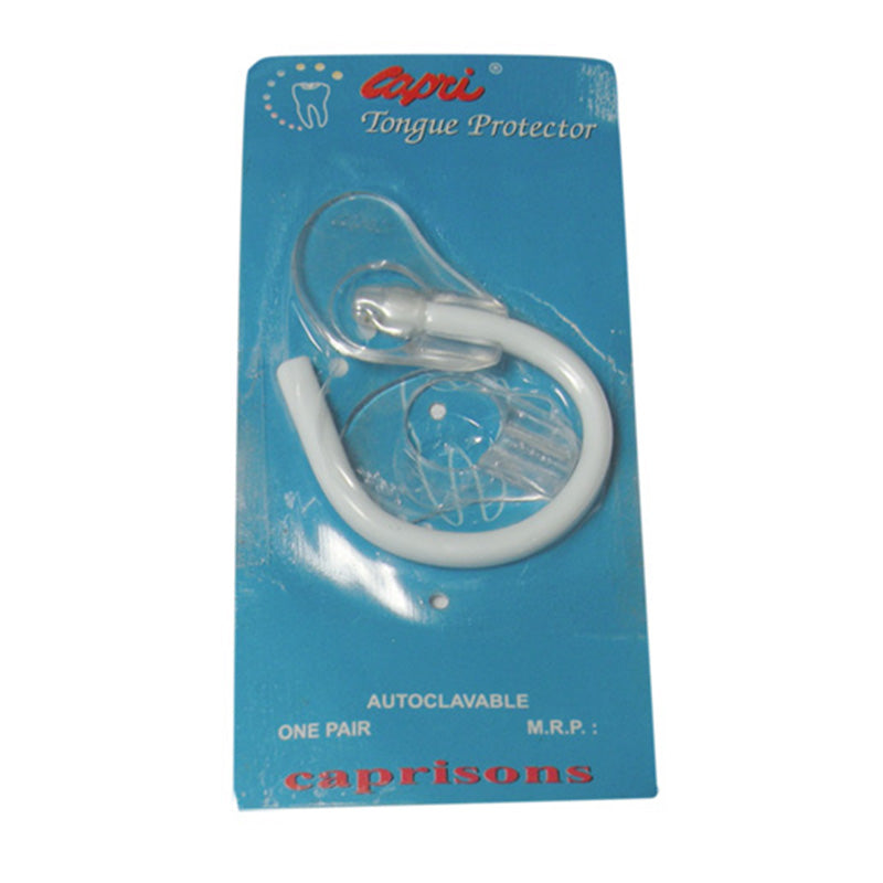 Capri Tongue Protector pair shown in white, designed to comfortably protect the tongue during dental or medical procedures.