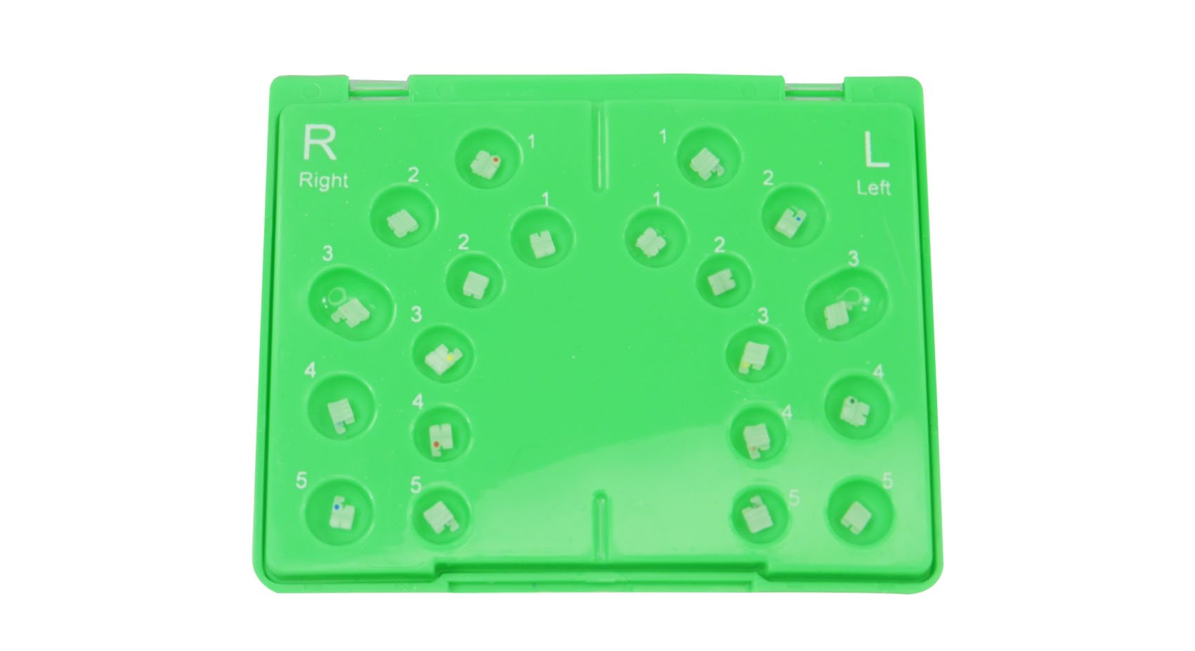 Set of 20 Captain Ceramic Brackets, aesthetic orthodontic brackets by Captain Orthodontics on a plain background.