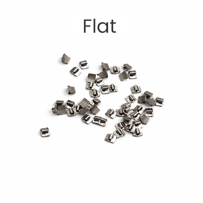Curved Captain Beggs Bondable Brackets from Captain Orthodontics in a pack of 50, used as orthodontic accessories.