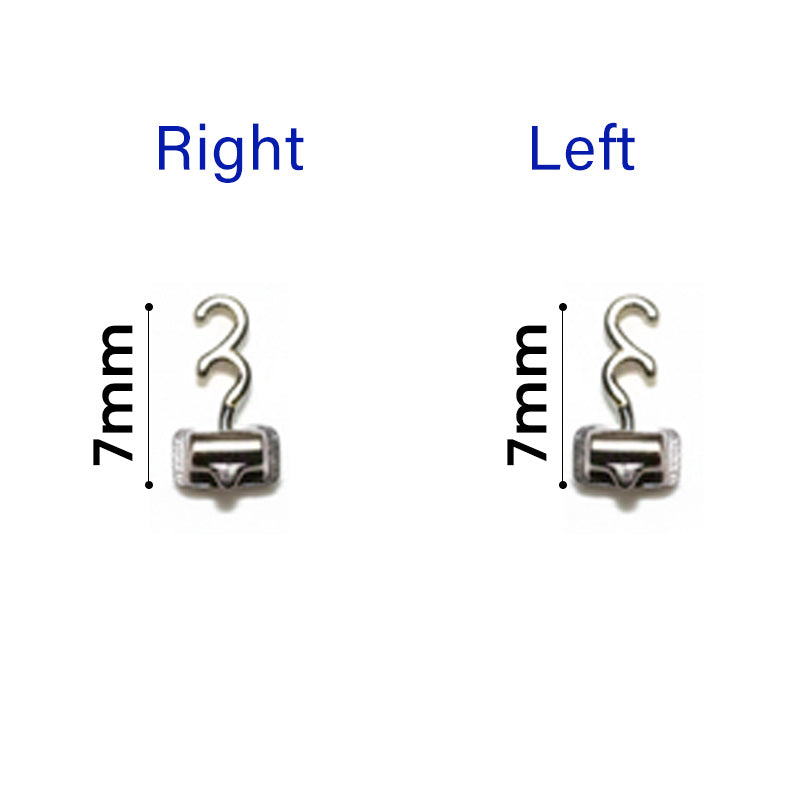 Captain Bondable Crimpable Hooks double set for orthodontic bonding, showing right and left hooks by Captain Orthodontics.
