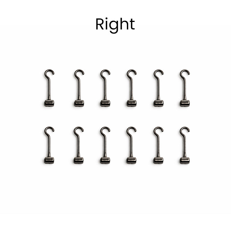 Captain Orthodontics Bondable Crimpable Hooks, left side, 10-pack, showing secure crimped attachment for orthodontic appliances.