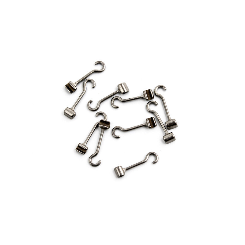 Left view of Captain Bondable Crimpable Hooks by Captain Orthodontics, a pack of 10 bondable orthodontic crimpable hooks.