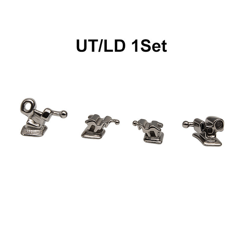 Captain Orthodontics MBT/Roth .022 bondable tubes on first molar, 5-piece set for orthodontic treatment, visible in the image.