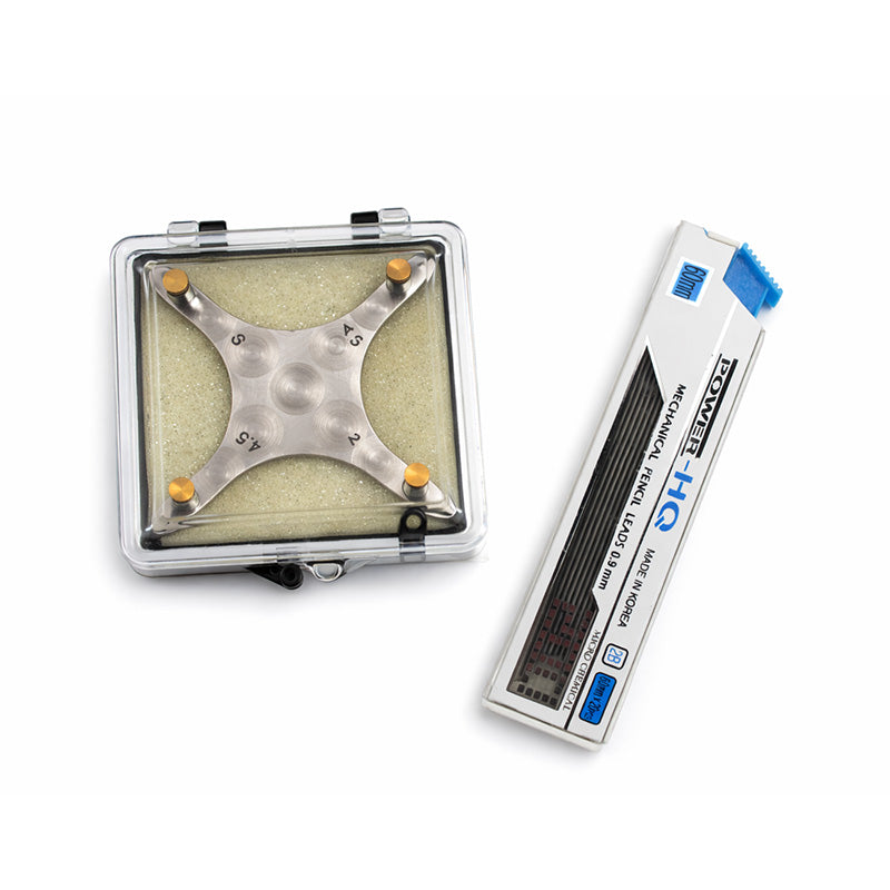 Captain Orthodontics Captain Gauge with lead pencil Boons gauge for bracket positioning, used in orthodontic procedures.