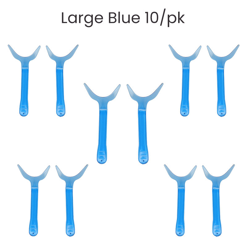 Large Captain EEZ Lip Retractors by Captain Orthodontics shown in blue, used for cheek and tongue retraction during dental procedures.
