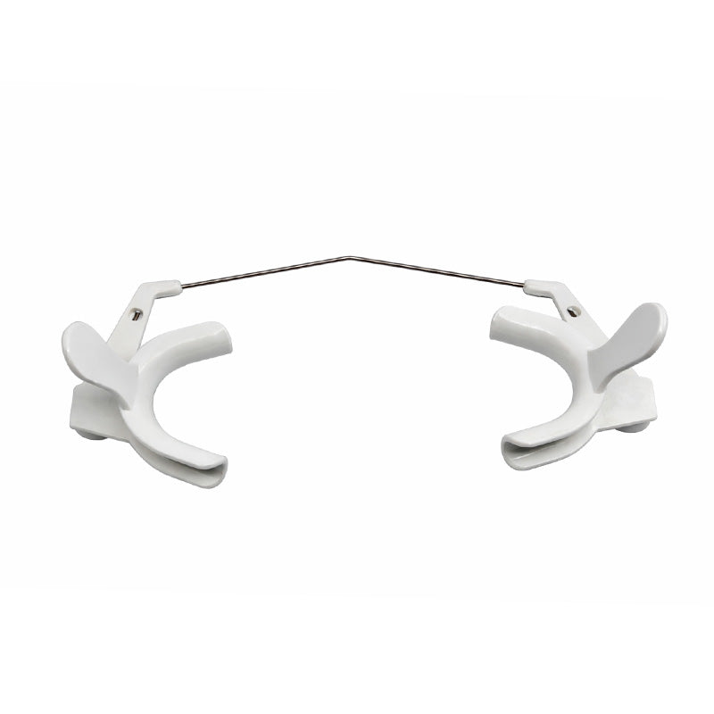 Large Captain Cheek Retractors with flexible spring wire by Captain Orthodontics, showing the retractor with open mouth design
