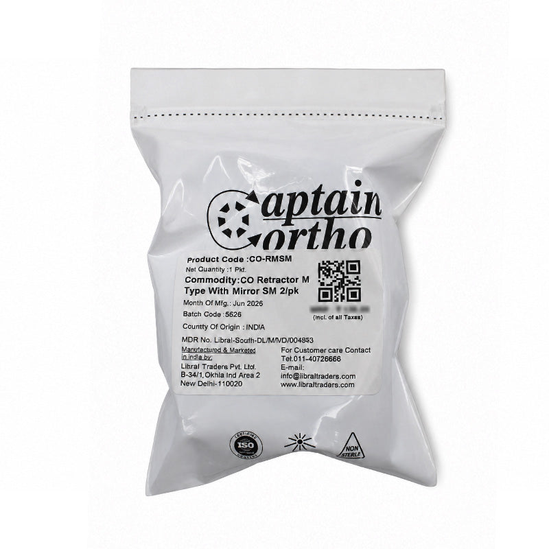 Captain Orthodontics small M-shape cheek and tongue retractor with mirror, dental mouth opener for orthodontic procedures.