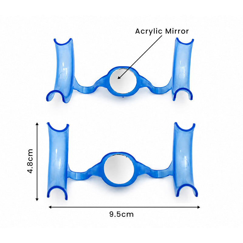Small M-shape Captain Dental Cheek and Tongue Retractor with mirror, used for mouth opening and oral examinations.