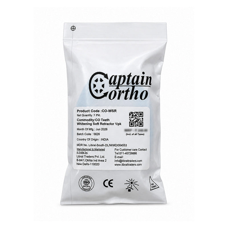 Captain Orthodontics soft silicone cheek and tongue retractor for teeth whitening, featuring mouth opener and lip guard, with tongue protection.