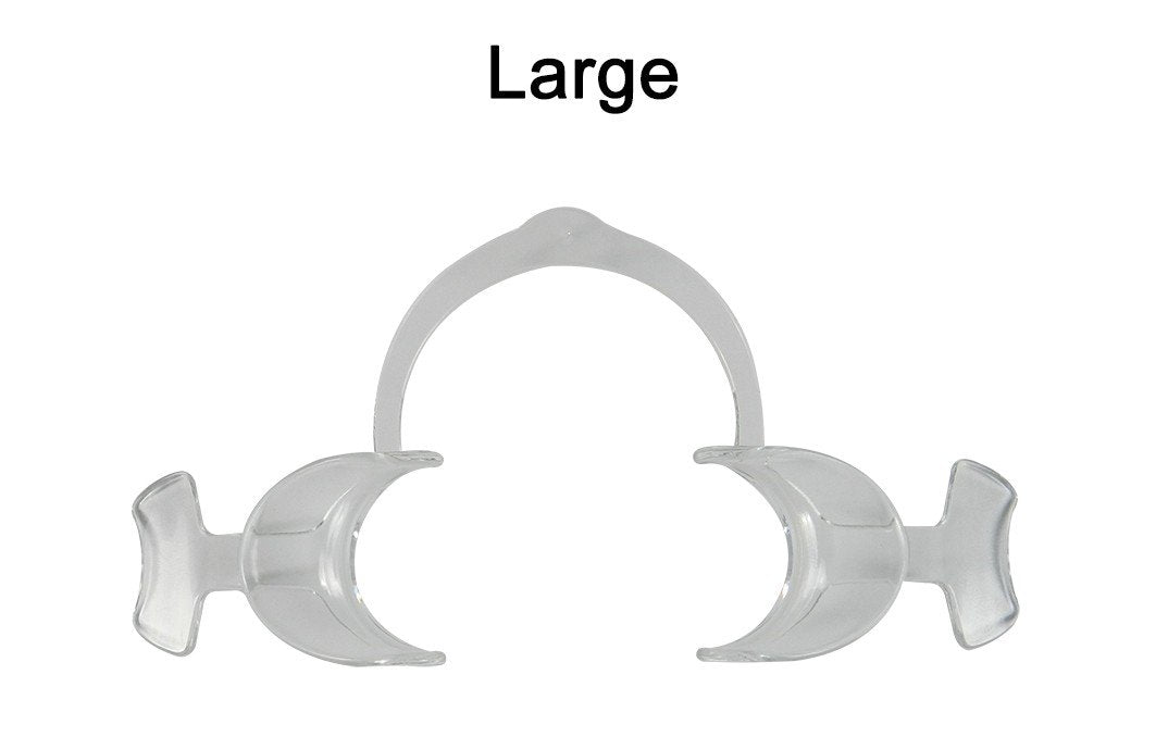 Captain Orthodontics Captain Flexi Premium Cheek and Tongue Retractor with Wings, showing the flexible, clear oral retractor in use.