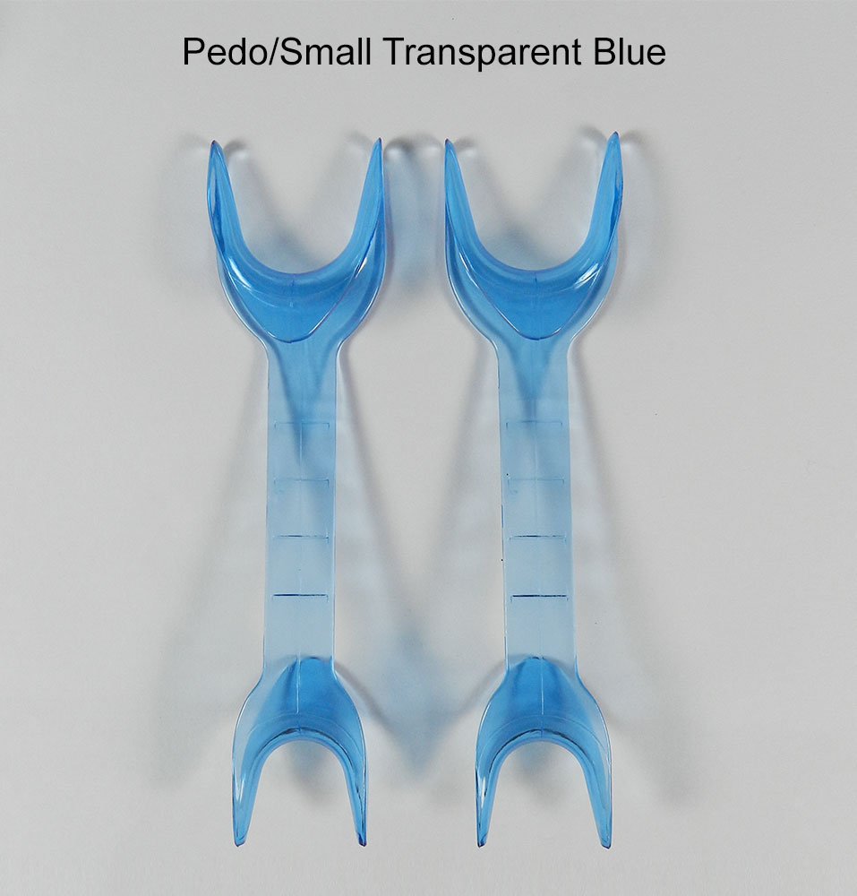 Captain Orthodontics Captain Double Sided Cheek and Tongue Retractors, large medium size, transparent blue, 2-pack for dental procedures.