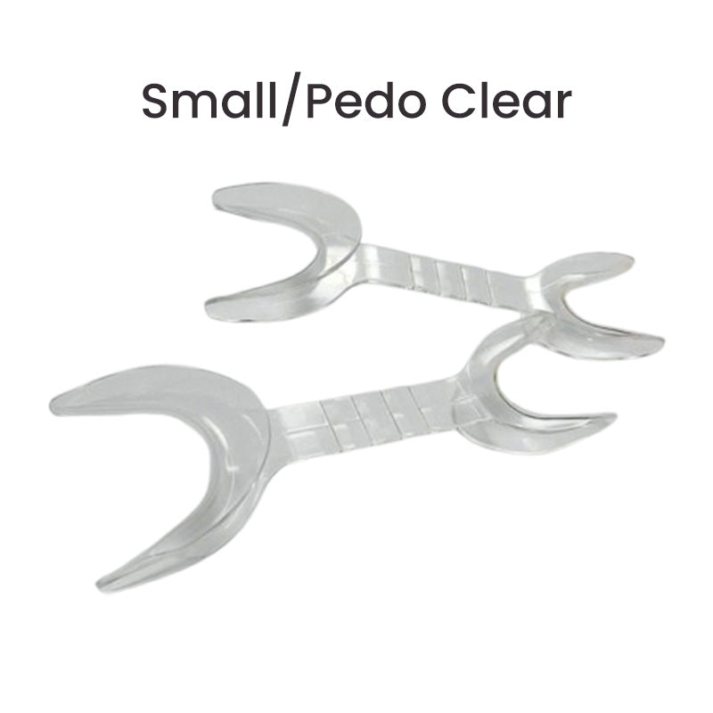 Captain Orthodontics double-sided cheek and tongue retractor set in blue, showing large and medium sizes for dental procedures.