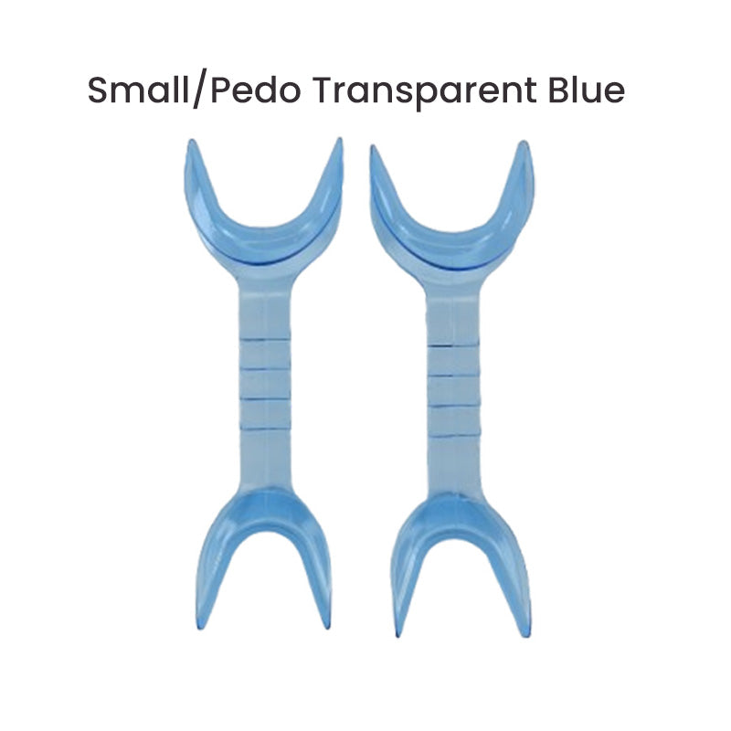 Captain Orthodontics double-sided cheek and tongue retractor set in translucent blue, designed for orthodontic procedures.