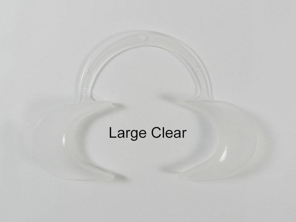 Captain Orthodontics Captain Flexi Eco Cheek and Lip Retractors in C-shape, large, milky plastic for orthodontic procedures.