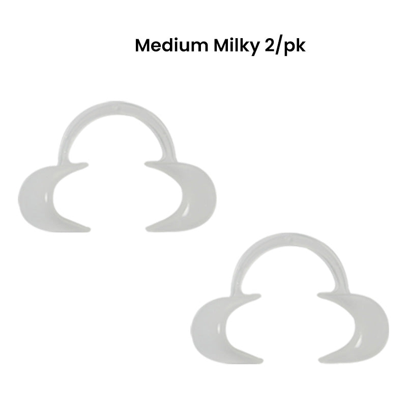 Captain Orthodontics Captain Flexi Eco Cheek and Lip Retractors, C-shape mouth openers for dental procedures, in a large milky 2-pack.