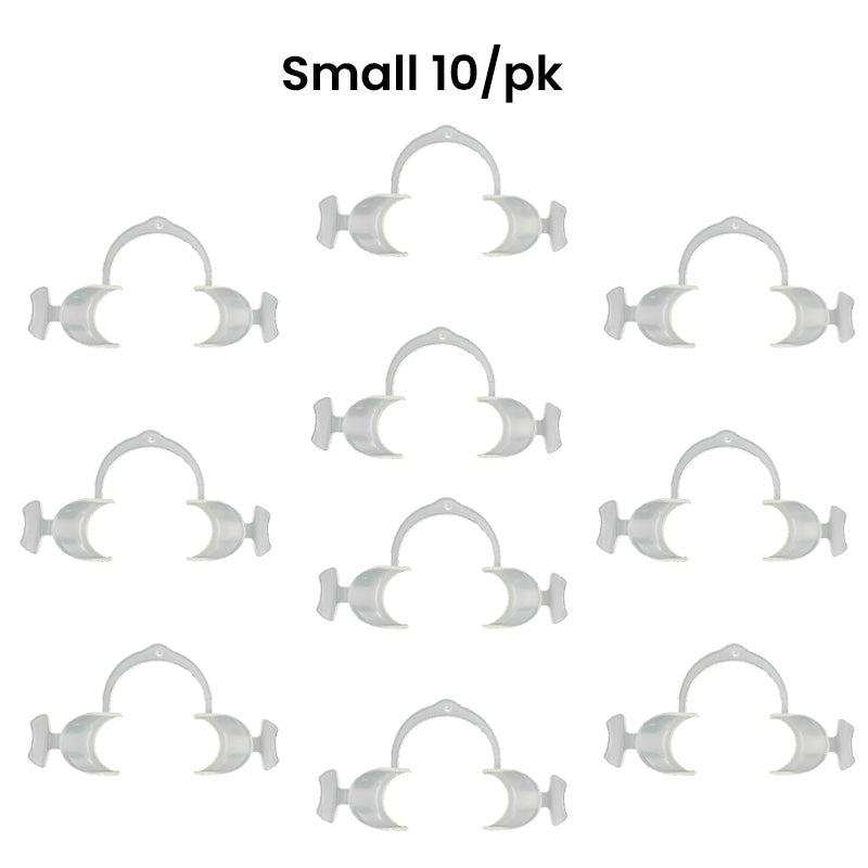 Set of ten Captain Flexi Eco cheek and tongue retractors with wings from Captain Orthodontics, compact and flexible for dental procedures.