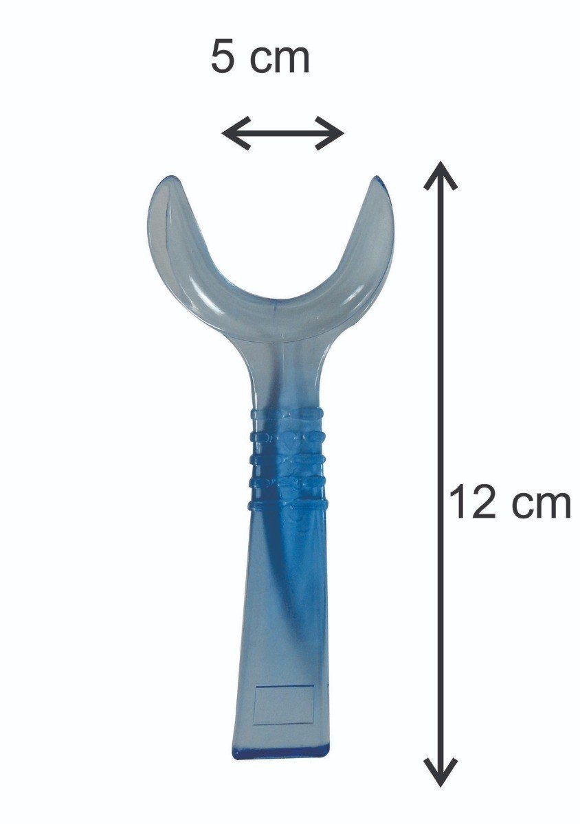 Captain Orthodontics large premium C-type cheek and tongue retractors in translucent blue, shown in a 10-pack.
