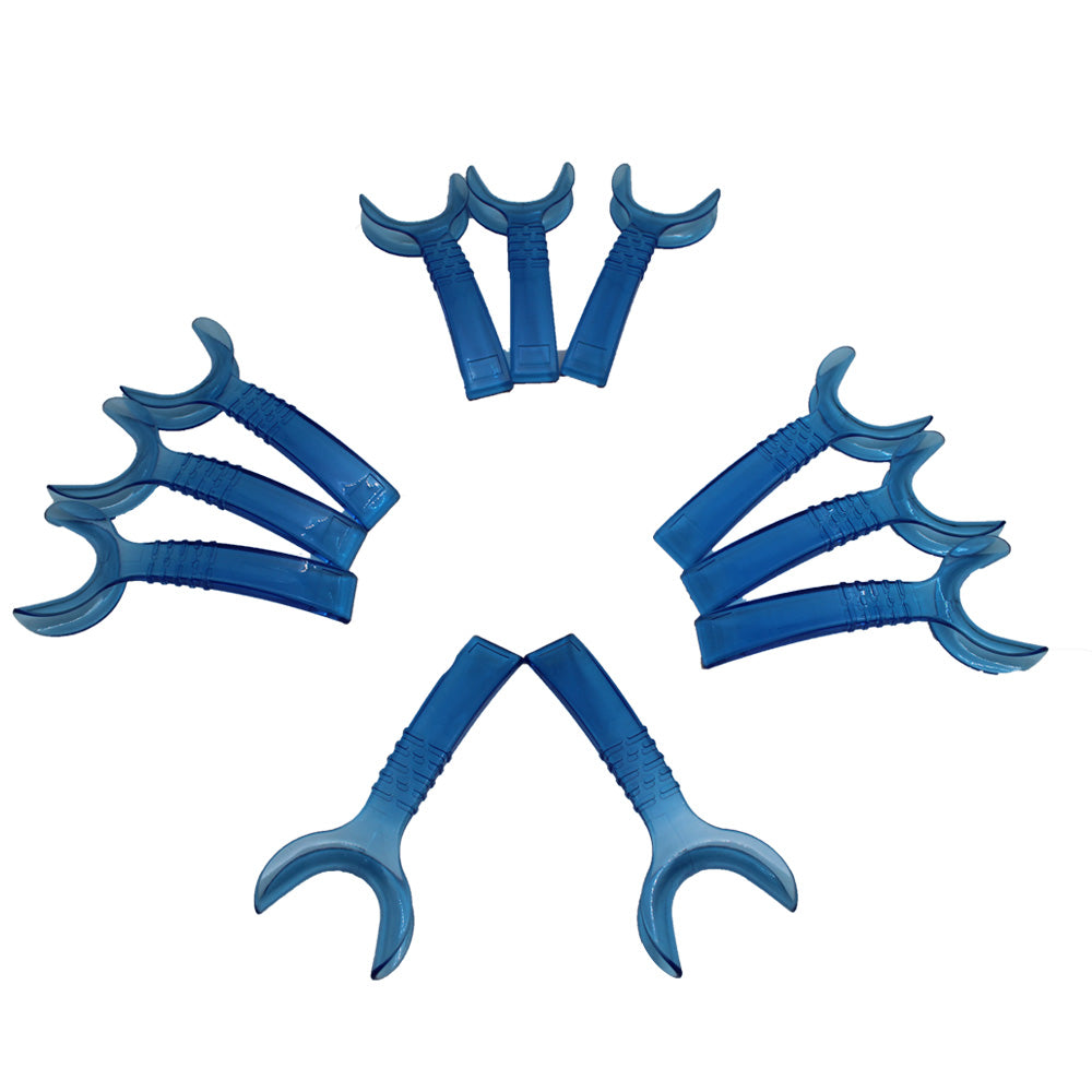 Captain Orthodontics Captain Large Premium Retractor C Type for cheek and tongue retraction, shown in translucent blue.