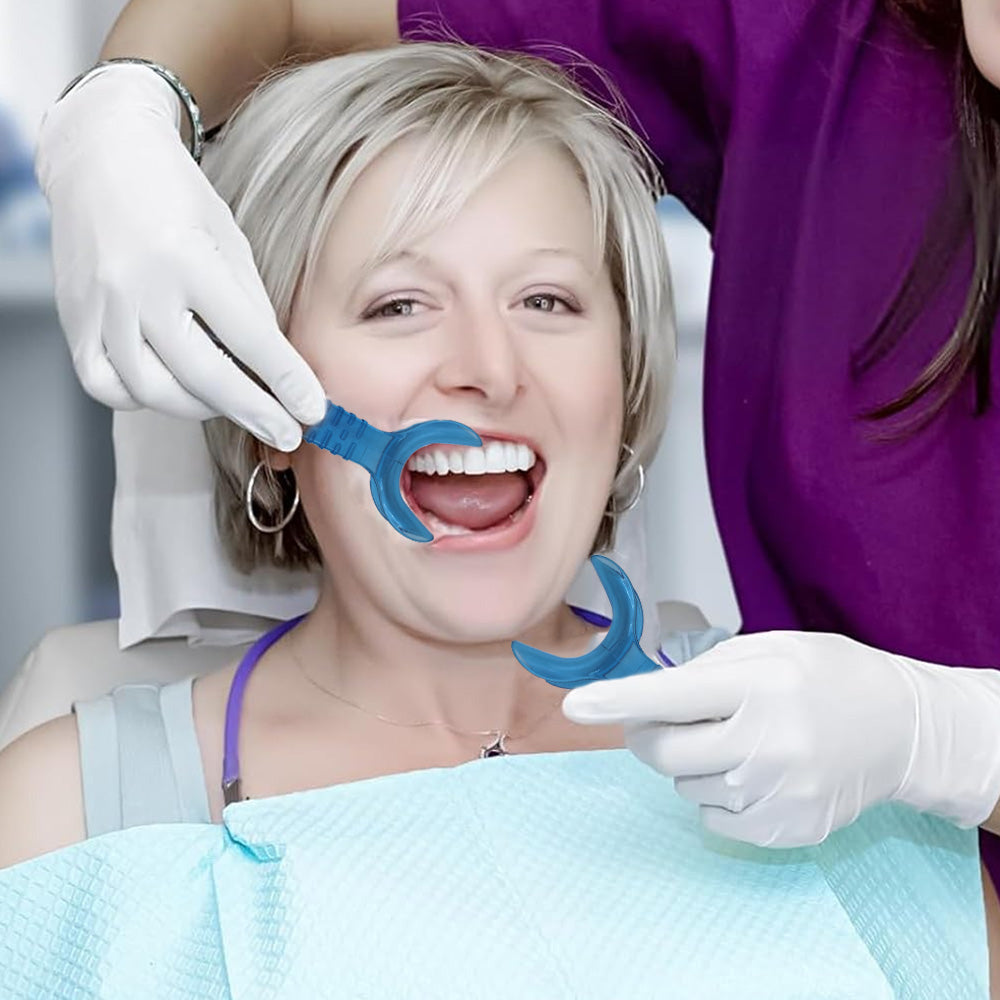 Captain Orthodontics Captain Large Premium Retractor C Type for cheeks and tongue, in translucent blue, shown in a 10-pack.