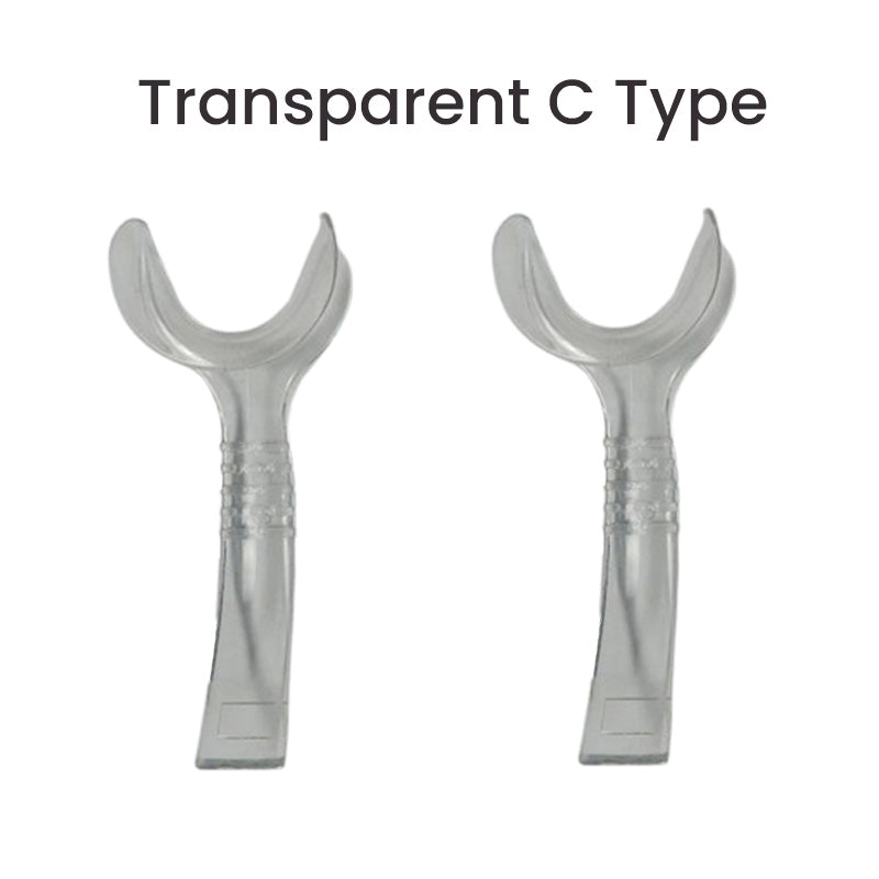 Captain Orthodontics Captain Large Premium Cheek and Tongue Retractor C Type, translucent blue, showing the retractor’s C-shaped design.
