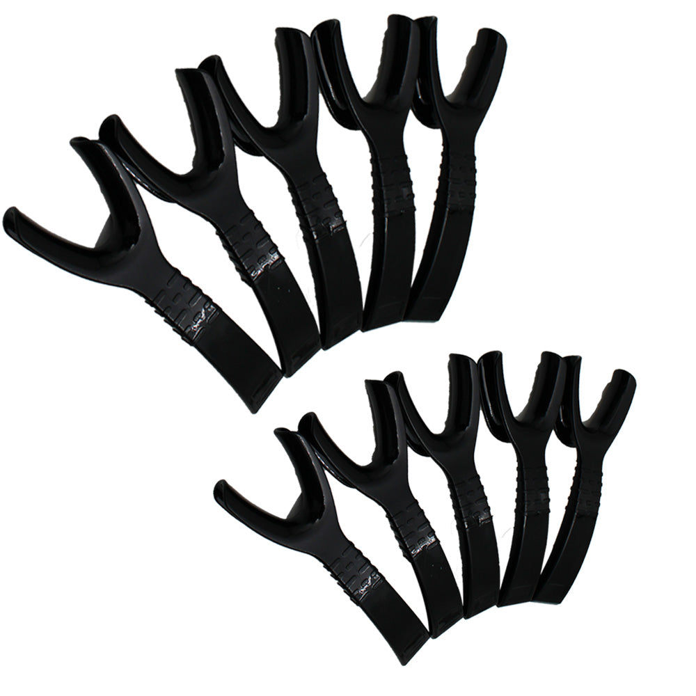 Set of 10 black Captain Orthodontics Cheek and Tongue Retractors, Captain Large Premium Y Type retractors for dental procedures.