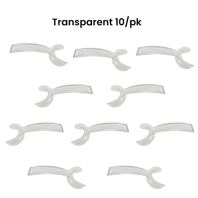 Set of 10 Captain Orthodontics Cheek and Tongue Retractors, large premium Y-type retractors on transparent packaging.