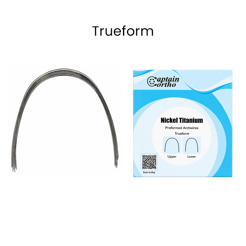Captain Orthodontics Captain Niti Preformed Damon Compatible Archwire for orthodontic braces, shown in a close-up view.