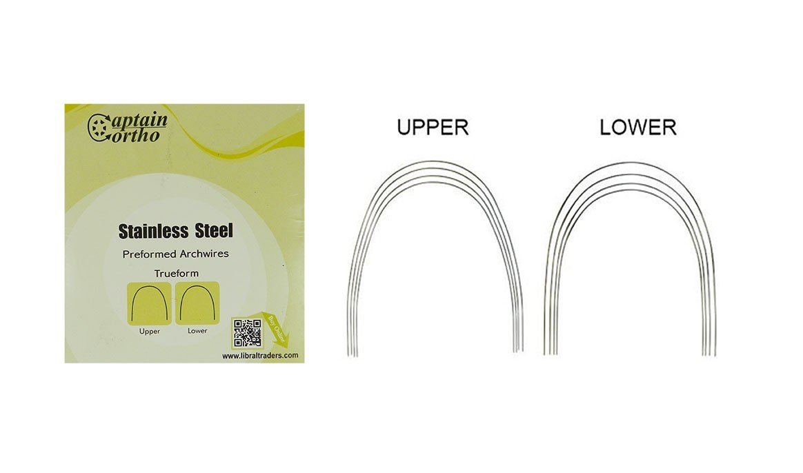 Captain SS Damon-compatible archwire by Captain Orthodontics, 014 x 025 size, stainless steel orthodontic wire in the image.