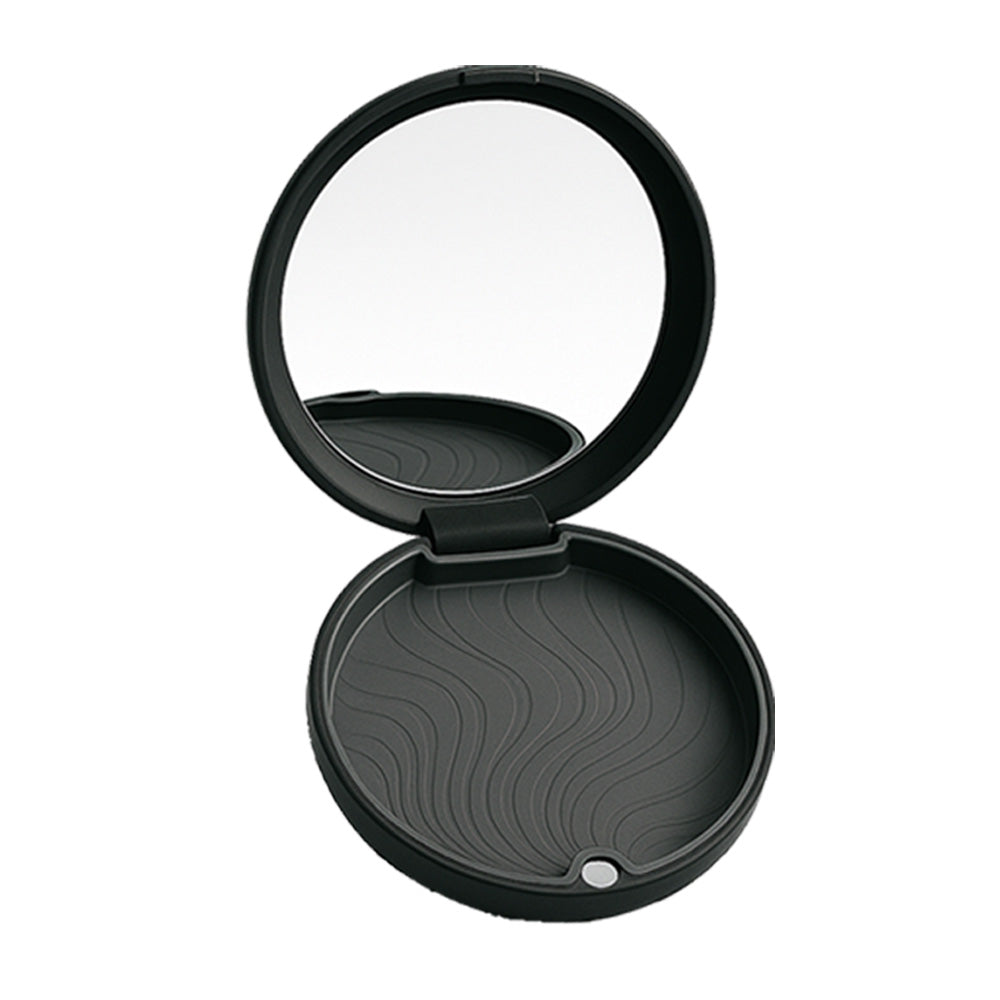 Captain Orthodontics Captain Slim Aligner Case in black with silicone layer, featuring a mirror for easy retainer and denture storage.