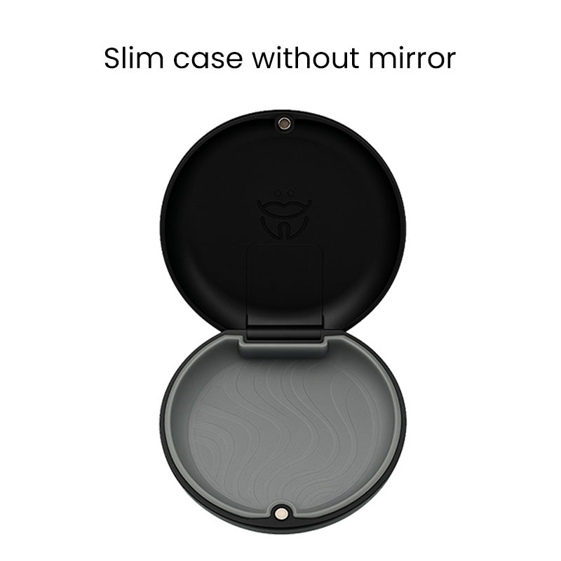 Captain Slim Aligner Case in black with silicone layer, designed for denture and retainer storage, by Captain Orthodontics.
