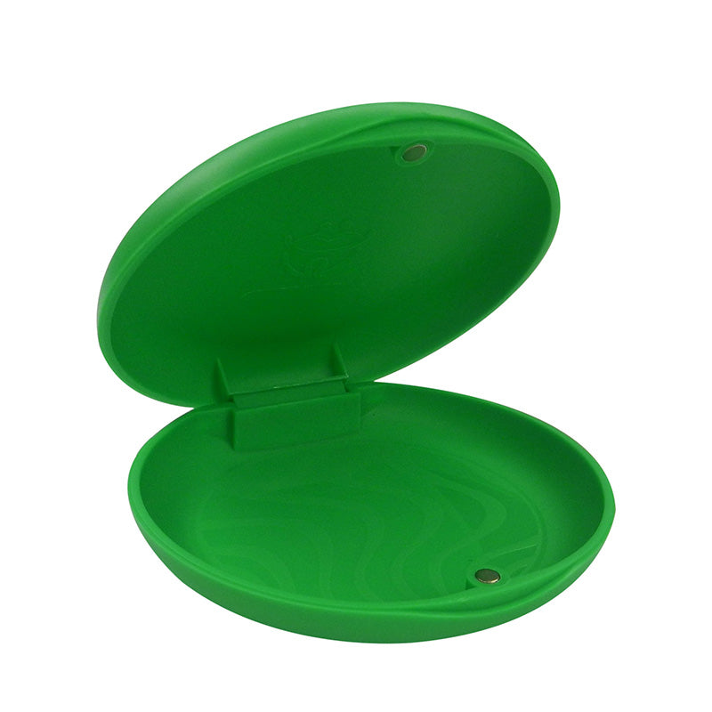 Captain Orthodontics green Slim Aligner Case with silicone layer, designed for denture and retainer storage, compact and secure.