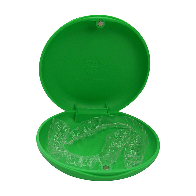 Captain Orthodontics Green Slim Aligner Case with silicone layer, designed for denture and retainer storage, compact and secure.