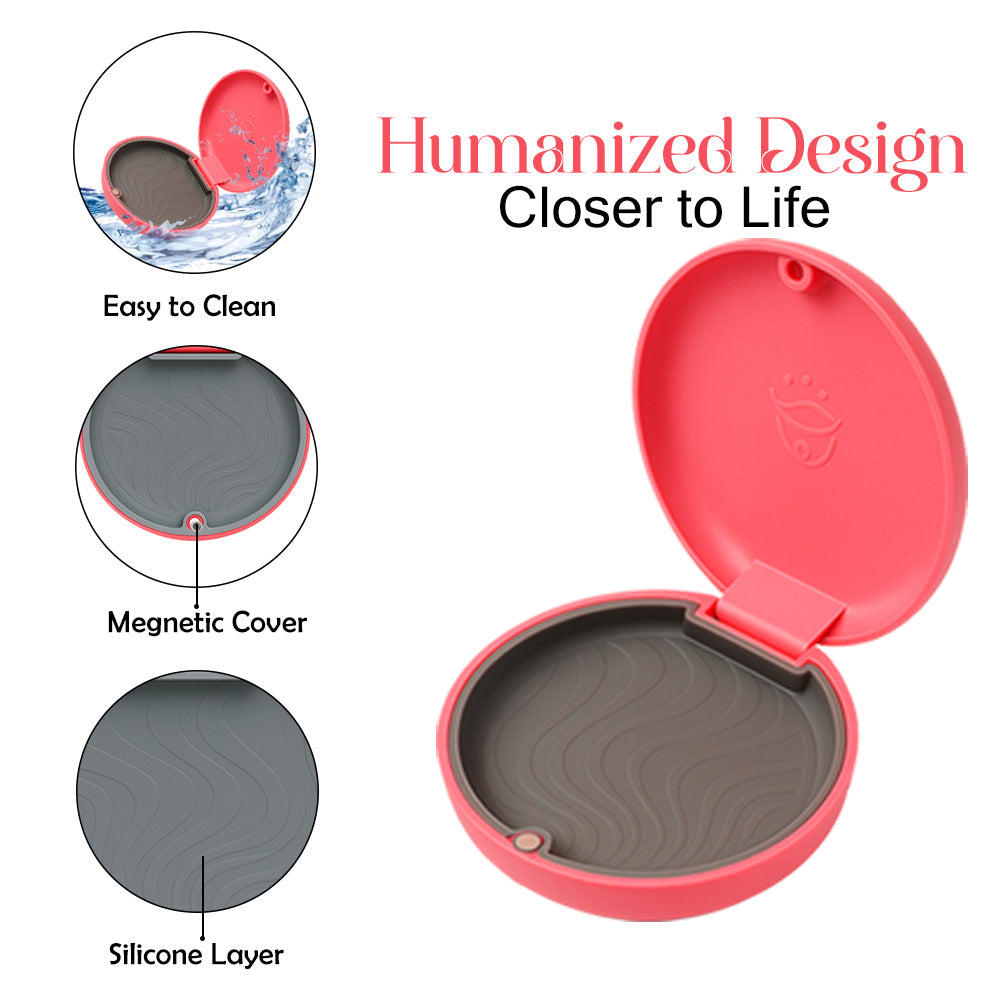 Captain Orthodontics Captain Slim Aligner Case in hot pink with silicone layer, designed for denture and retainer storage.