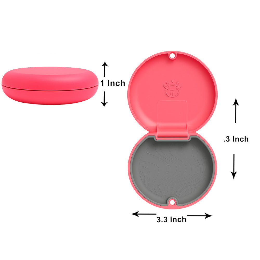 Captain Orthodontics Captain Slim Aligner Case in hot pink with silicone layer, designed for denture and retainer storage.