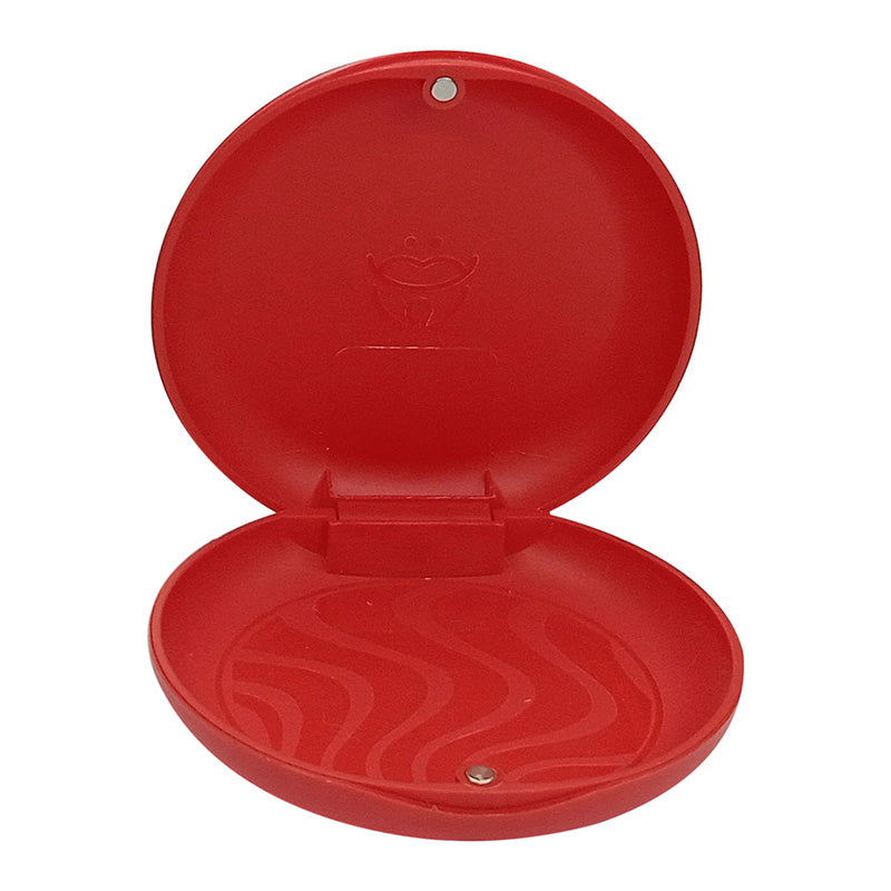 Captain Orthodontics Captain Slim Aligner Case in red with silicone layer, designed for denture and retainer storage.