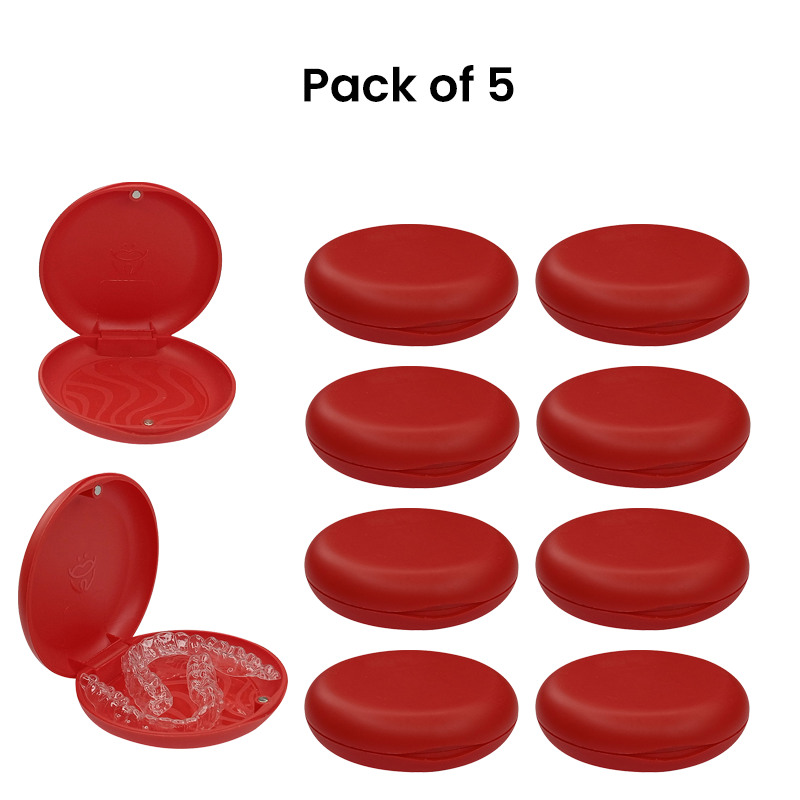 Red Captain Slim Aligner Case by Captain Orthodontics for denture and retainer storage with silicone layer, compact and secure.