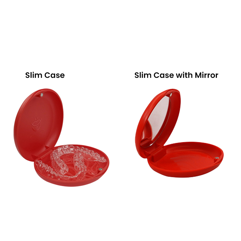 Red Captain Slim Aligner Case by Captain Orthodontics, denture and retainer box with silicone layer for secure storage.