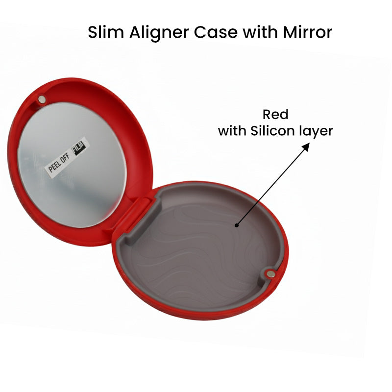 Red Captain Slim Aligner Case by Captain Orthodontics, denture and retainer box with silicone layer for secure storage.